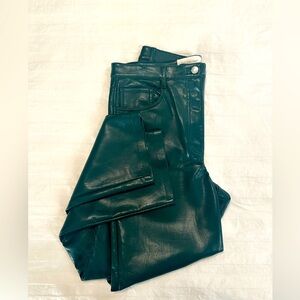 Melina Wilfred Vegan leather green, Aritzia size 12,wide leg,short length
